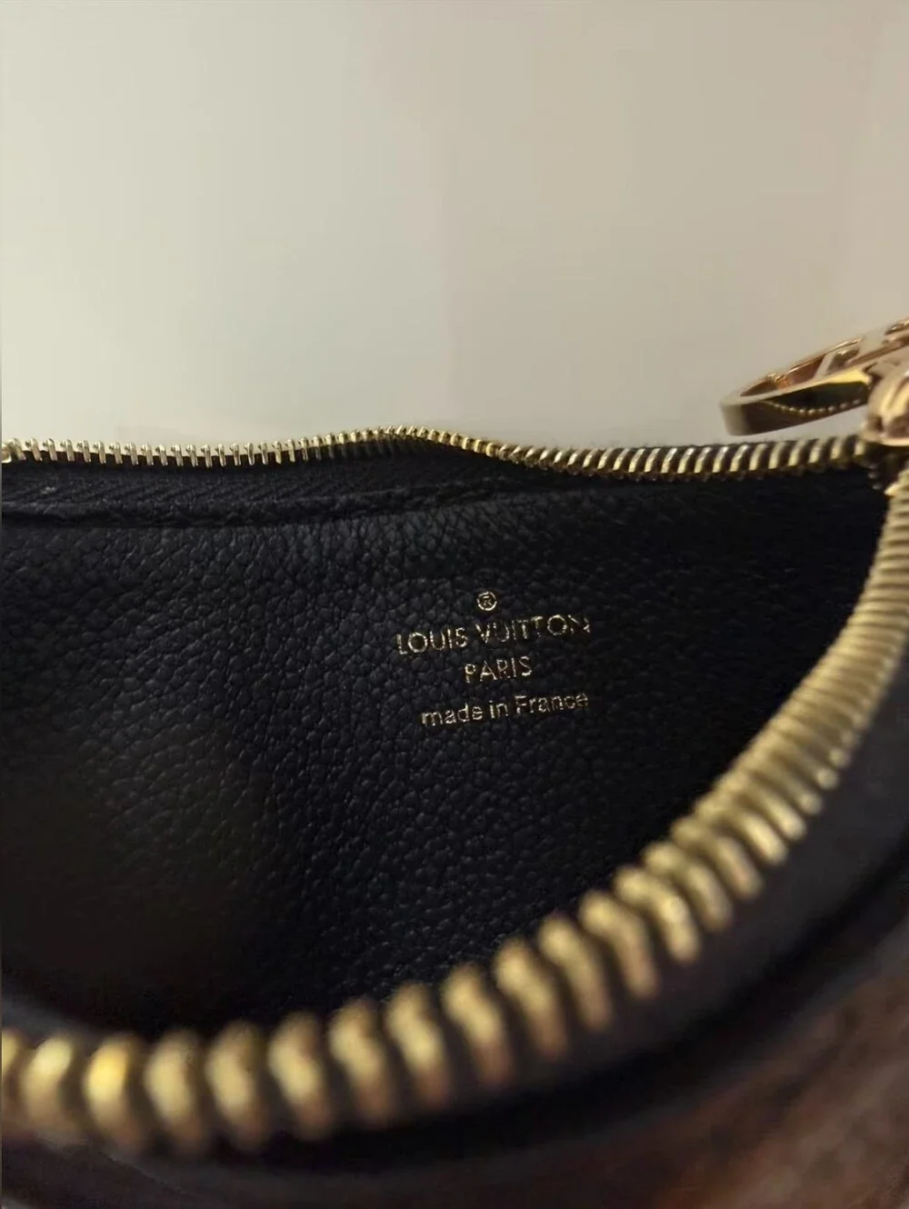 Louis Vuitton Black Embossed Leather Card & Key Pouch with Gold Charm